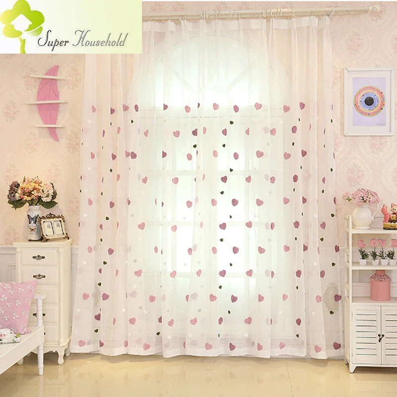 Korean Style Cartoon 3D Heart Cute Sheer Tulle for Children Bedroom Curtains Girls Kid\'s Living Room Window Screen Fabric Drapes