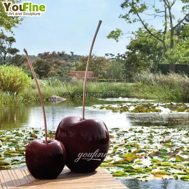 Wmwmnu Large Stainless Steel Red Cherry Sculpture Mirror Polished Outdoor Garden Art Decor for Hotel Resort Villa Landscape