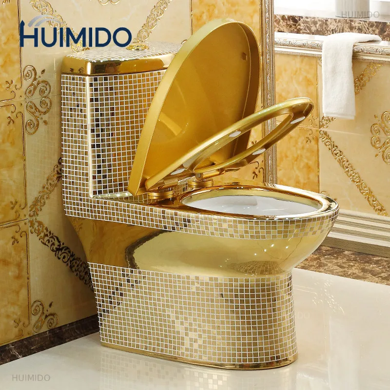 European-style golden toilet, personalized and creative silent mosaic bathroom, Dubai toilet, siphon golden toilet