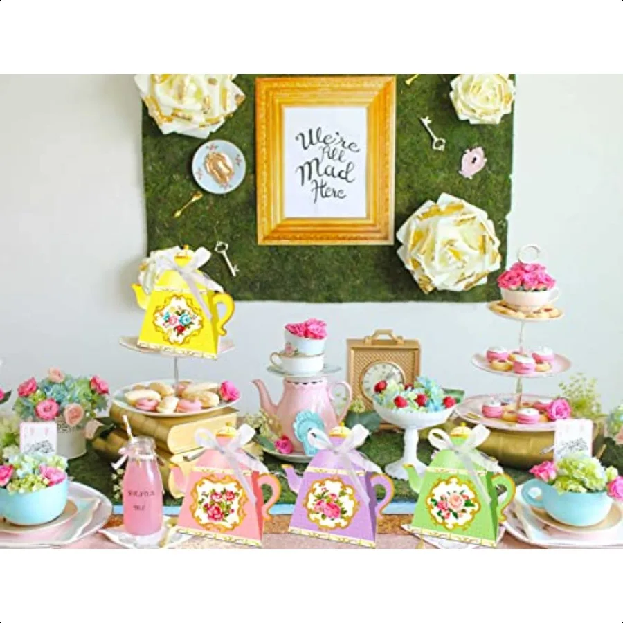 12 PCS Floral Tea Party Favor Bags Lets Partea Party plies Lets Partea Party Favor Boxes