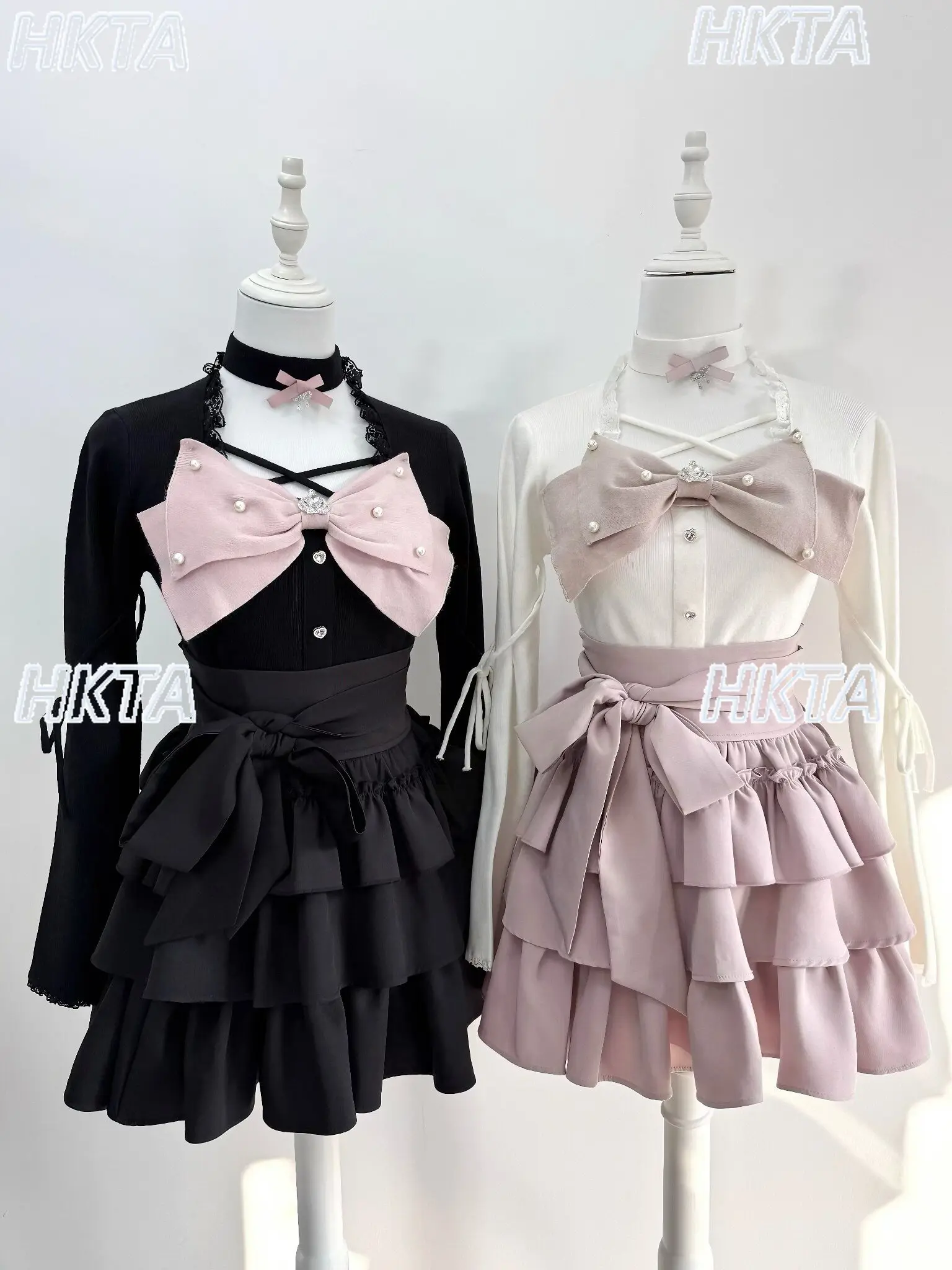 

Japanese Style Mine Mass Production Clear Sweet Big Bow Knitting Sweater Pullover Cardigan High Waist Pleated Cake Skirt Women