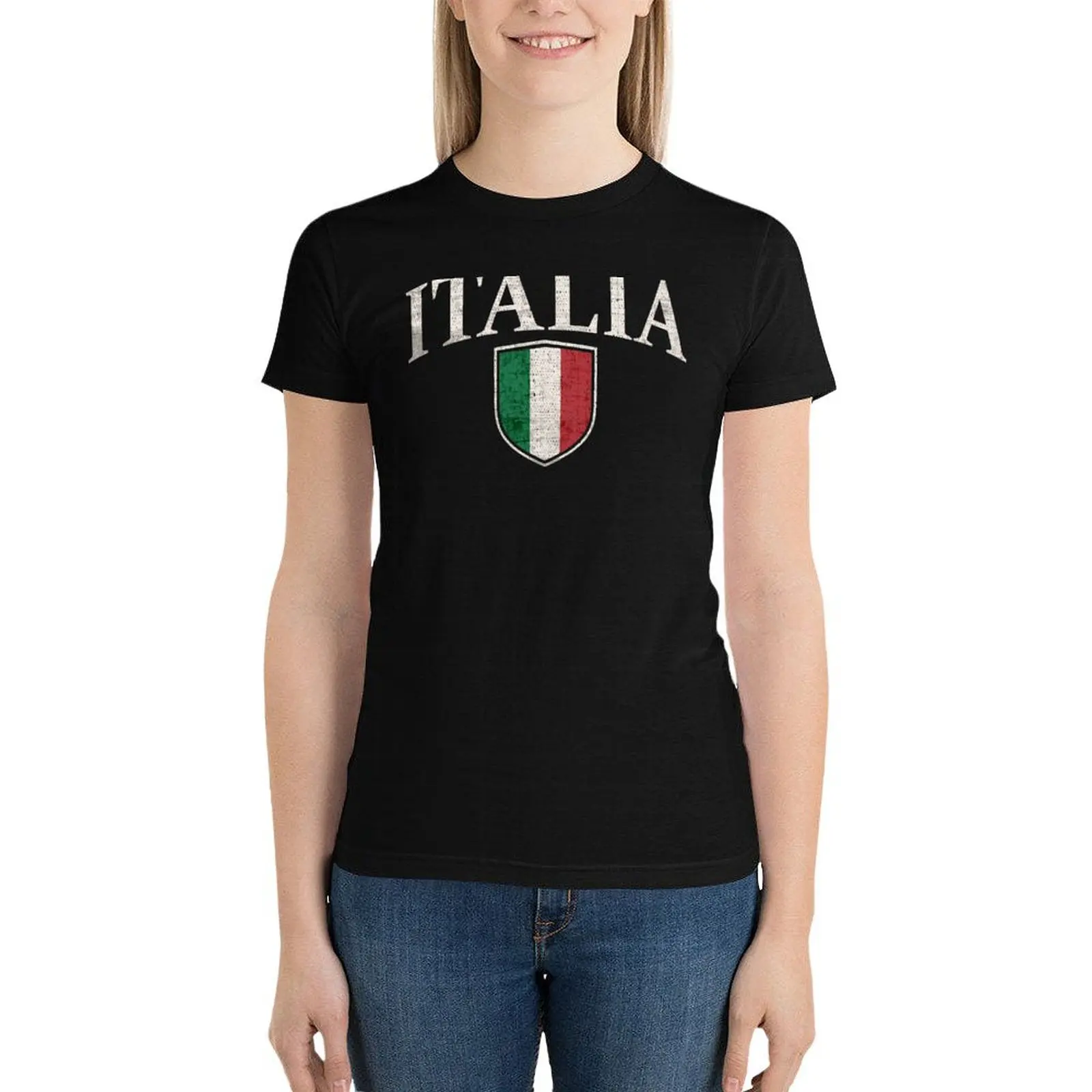 

Italy National Flag Vintage Proud Italian Gift Italy Shield Retro Grunge T-Shirt korean fashion cute tops ariat shirts for Women