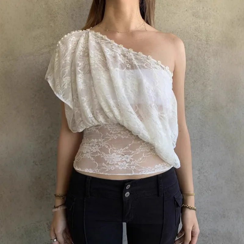 Spring and Summer's new best-selling American-style hot girl button T-shirt multiple ways to wear off-the-shoulder, slanted neck