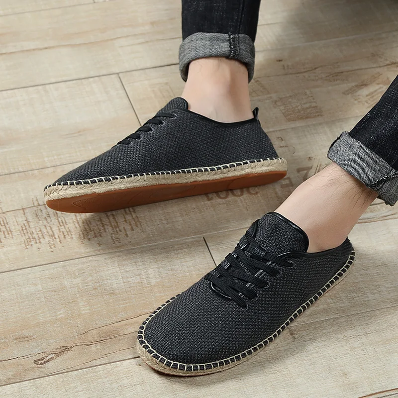 Classic Linen Casual Flats Shoes Men Espadrilles Loafers Fashion Women Canvas Shoes Casual Fisherman Driving Footwear Pluse Size