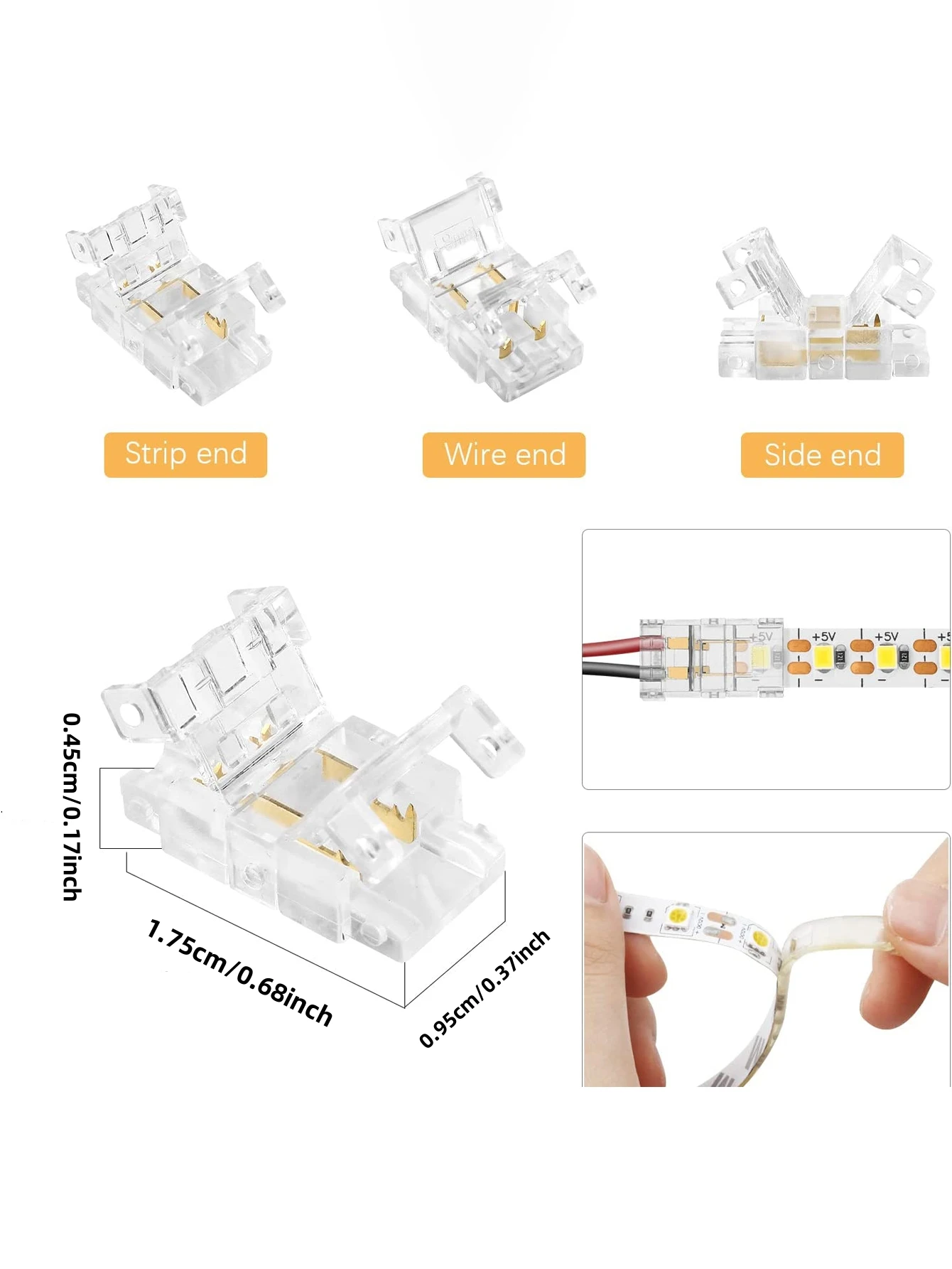 12 Pcs 8mm 2-Pin Solderless Strip to Wire Quick Connectors Fast LED Strip Connectors without Wire For single color LED Strips