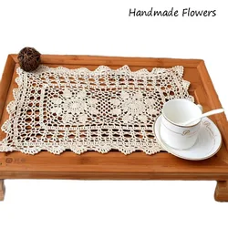 Mantel de ganchillo hecho a mano con flores de Navidad, mesa de cocina de algodón para tapete, decoración de mesa y accesorios, novedad