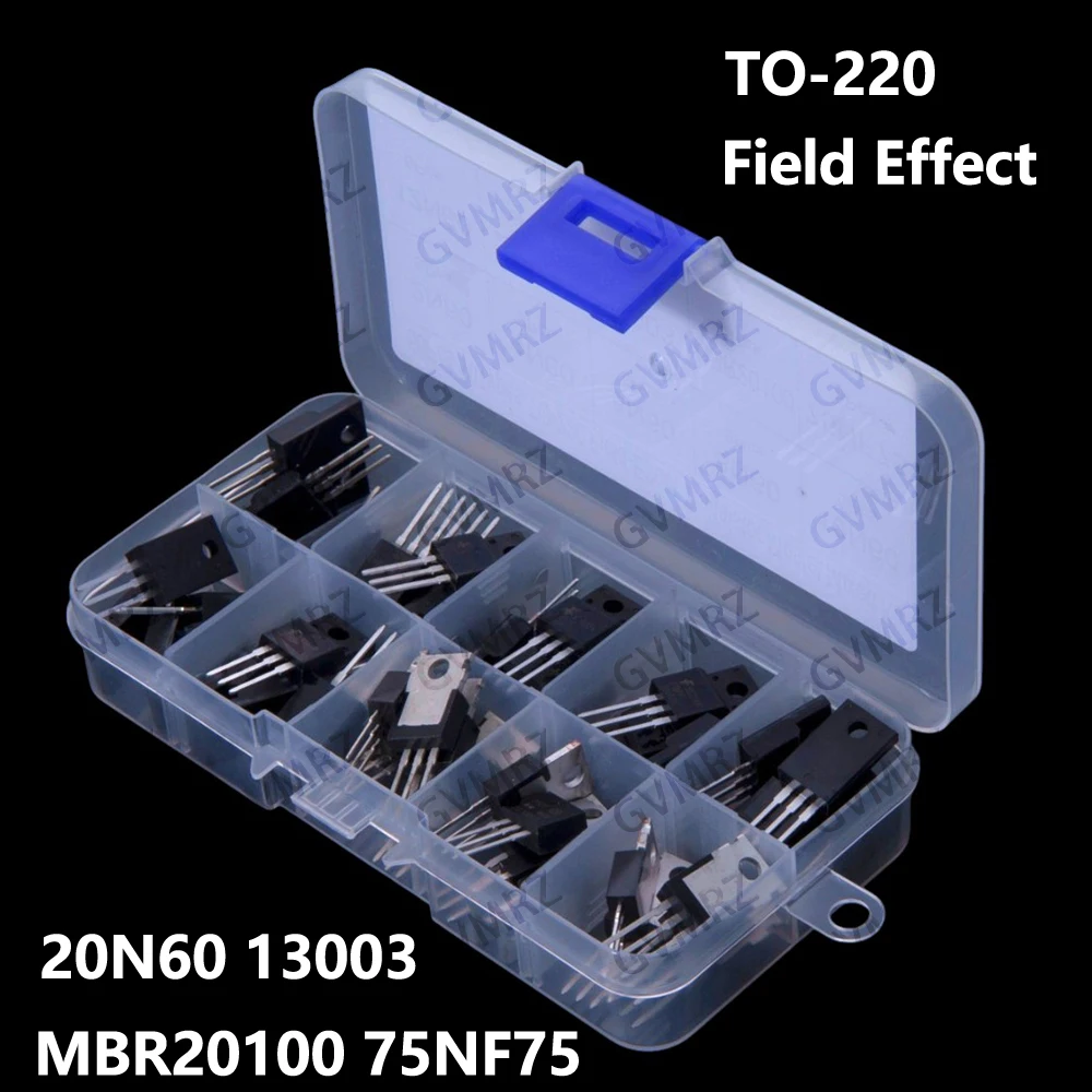 10Values ​​50PCS 20N60 13003 2N60 4N60 5N60 8N60 10N60 12N60 Field Effect Transistor Package TO-220 MBR20100 75NF75