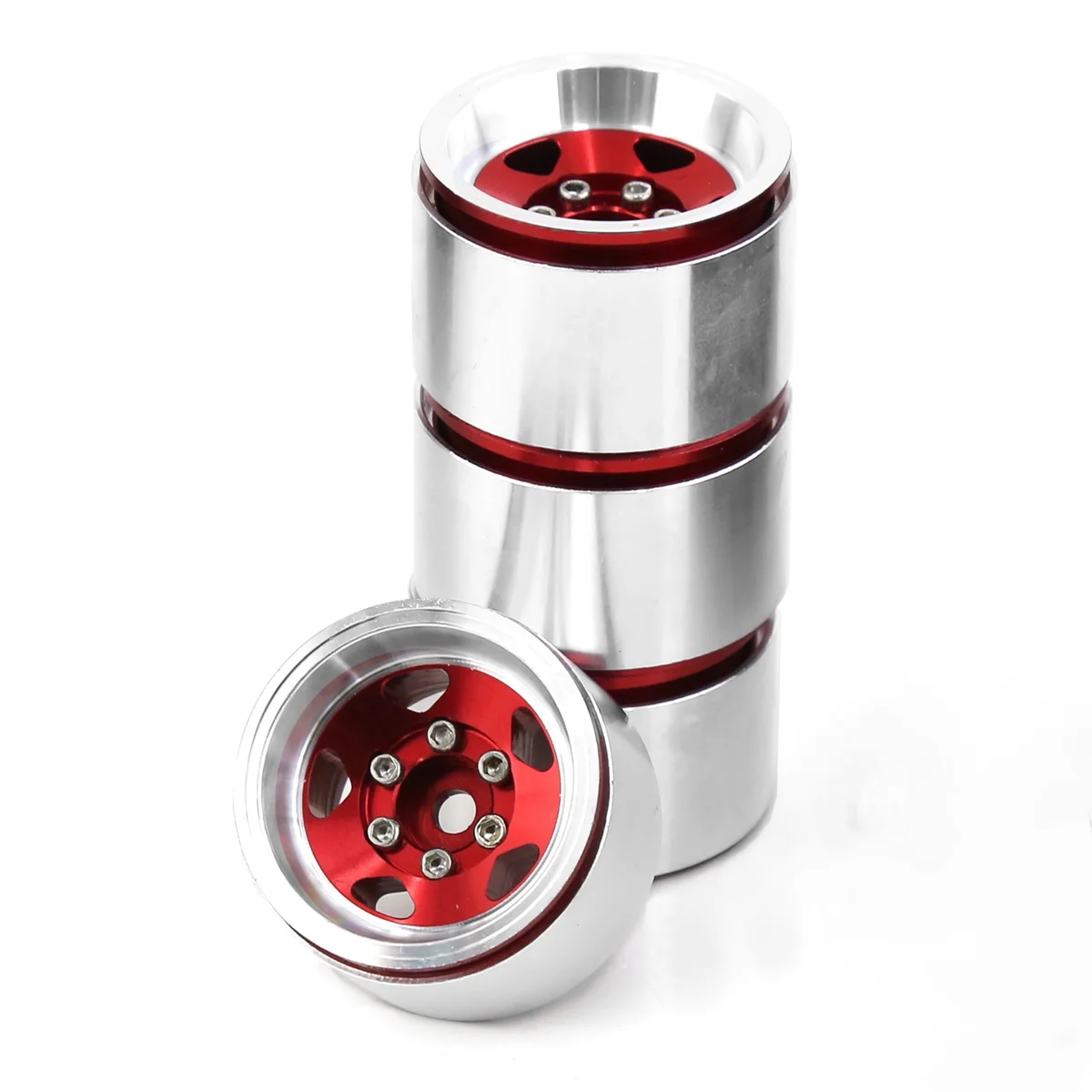 4PCS 1.0 Inch Aluminum Alloy Beadlock Wheel Hub Rims for RC Crawler Car Axial SCX24 1/18 TRX4M Wheels Parts, Red