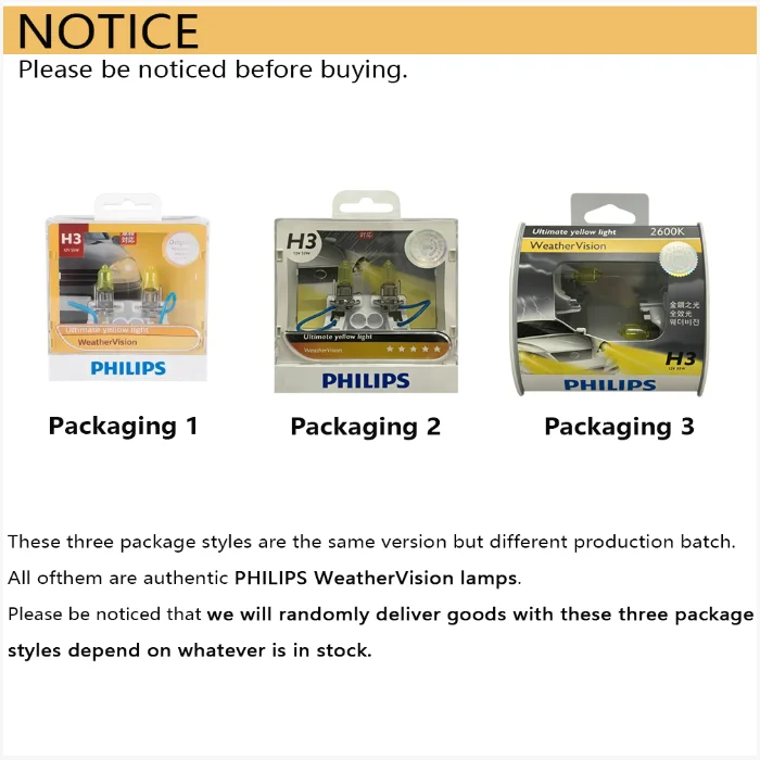 Philips WeatherVision H3 PK22s 2900K Yellow Light Car Halogen Fog Light Lamps Genuine Upgrade Auto Headlight 12V 55W 12336WVS2