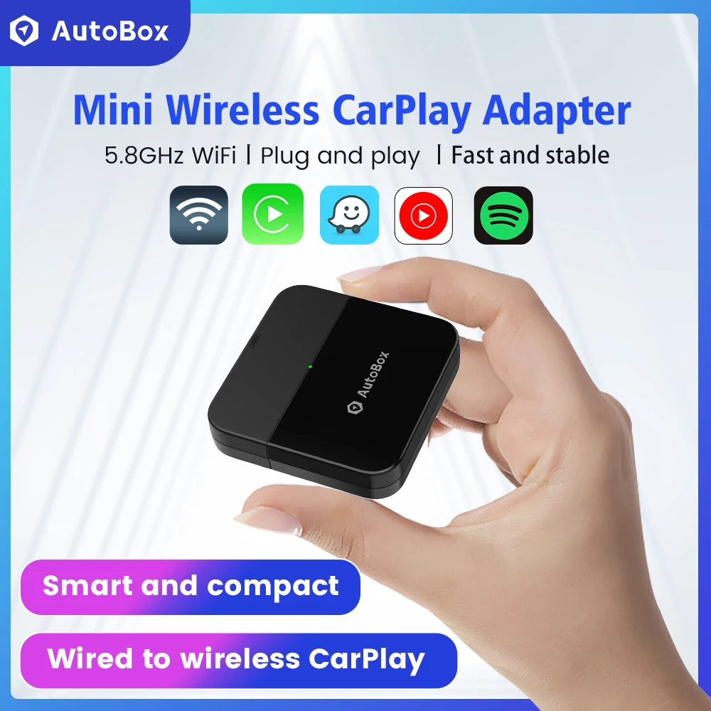 

AutoBox MINI Wireless CarPlay AI Box Адаптер CarPlay Беспроводной ключ Spotify Музыка Plug & Play для быстрой автоматической подключения WIFI BT5.8