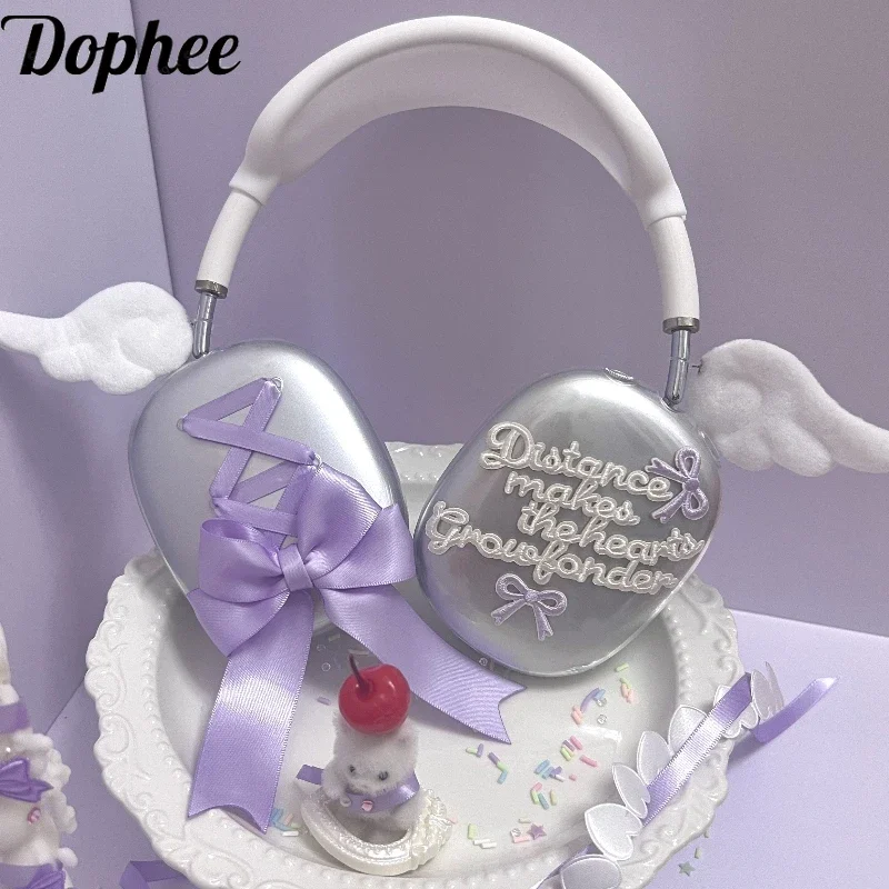 Dophee Original Apple Headphones Case AirpodsMax2 Protective Sleeve Spice Girls Y2k Purple Ribbon Bow Handmade Earphone Cover