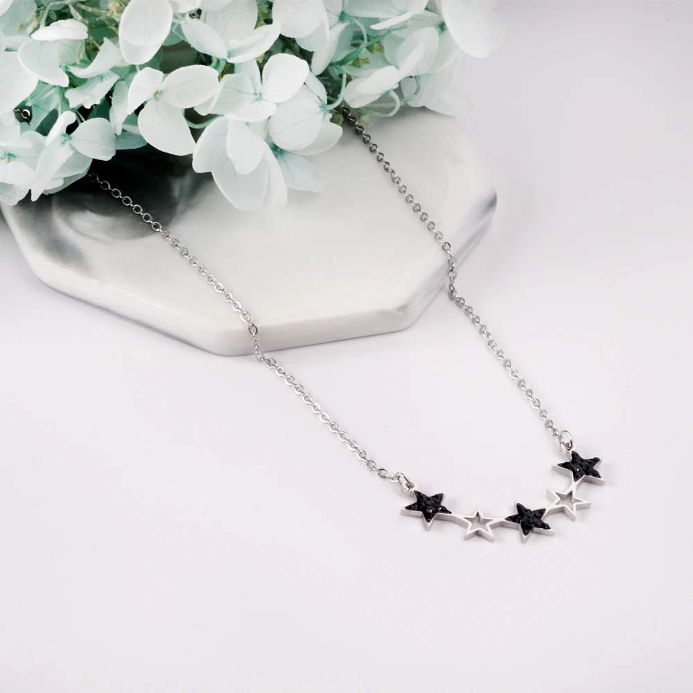 LUXUKISSKIDS Y2K Silver Color Star Pendant Necklace Rhinestone Minimalist Personalized Black Butterfly Charm Accessories On Neck