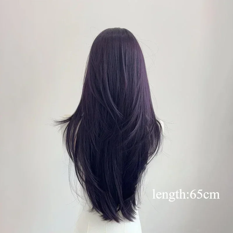 Peluca sintética color púrpura oscuro Ashley para mujer, 22 pulgadas, cabello largo con flequillo cortina, lacia y en capas, para cosplay y Lolita 3