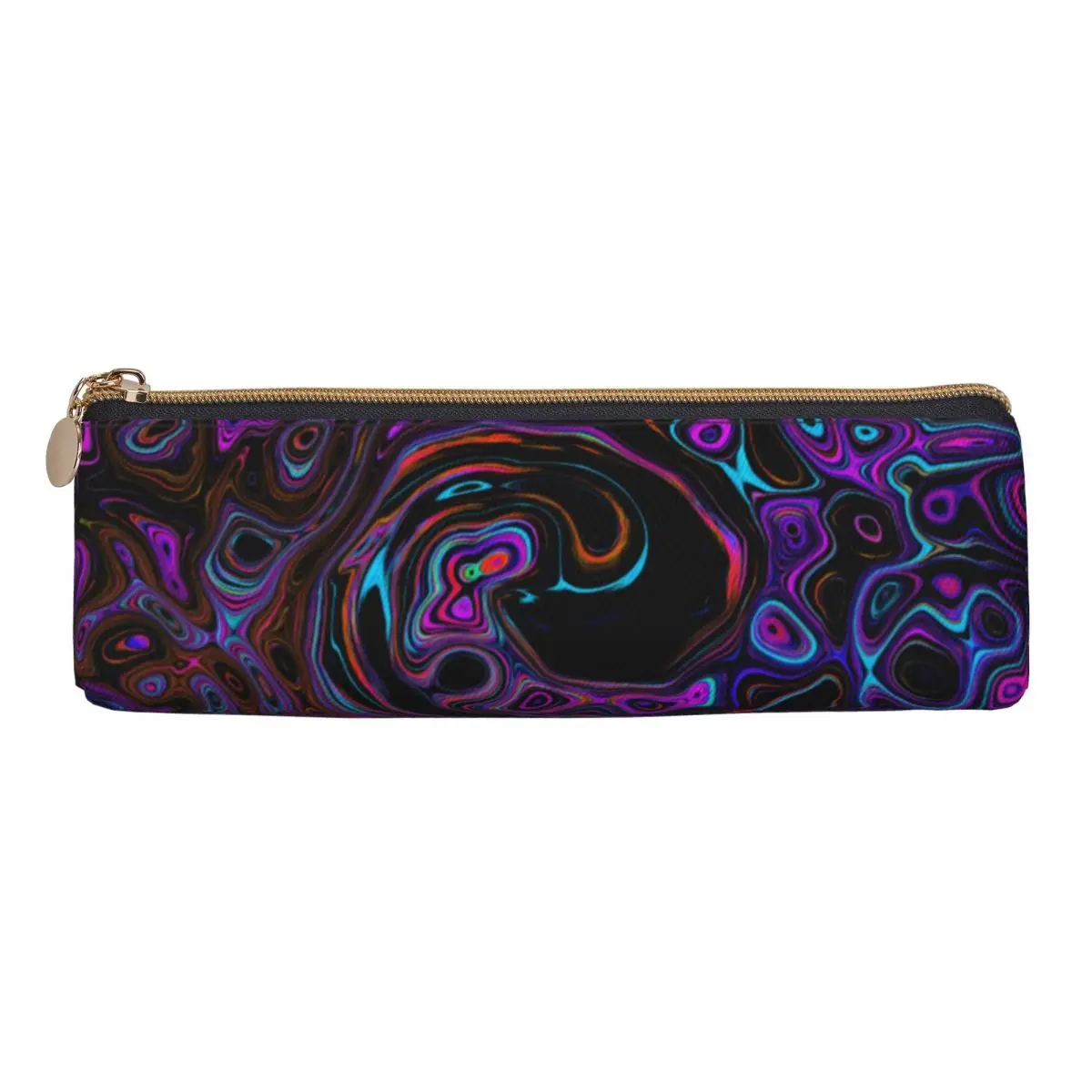 Retro Liquid Swirl Pencil Case Trippy Magenta PU Leather Pencil Pouch Girls Boys Retro School Pencil Cases Stationery Organizer