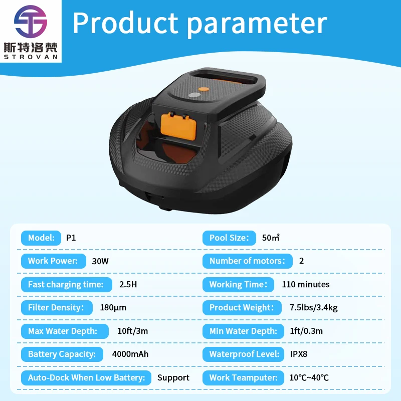 

STLF Advanced Intelligence Cordless Robotic Pool Cleaner Pool Vacuum with Dual Motors Self Parking for Flat Ground Pools