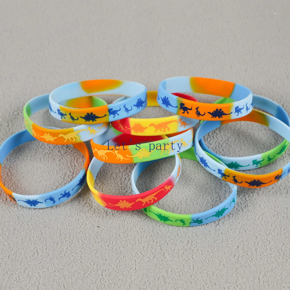 10Pcs Cute Dinosaur Silicone Bracelet Jungle Dino Wristband for Kids Boy Dinosaur Theme  Birthday Party Favors Pinata Fillers