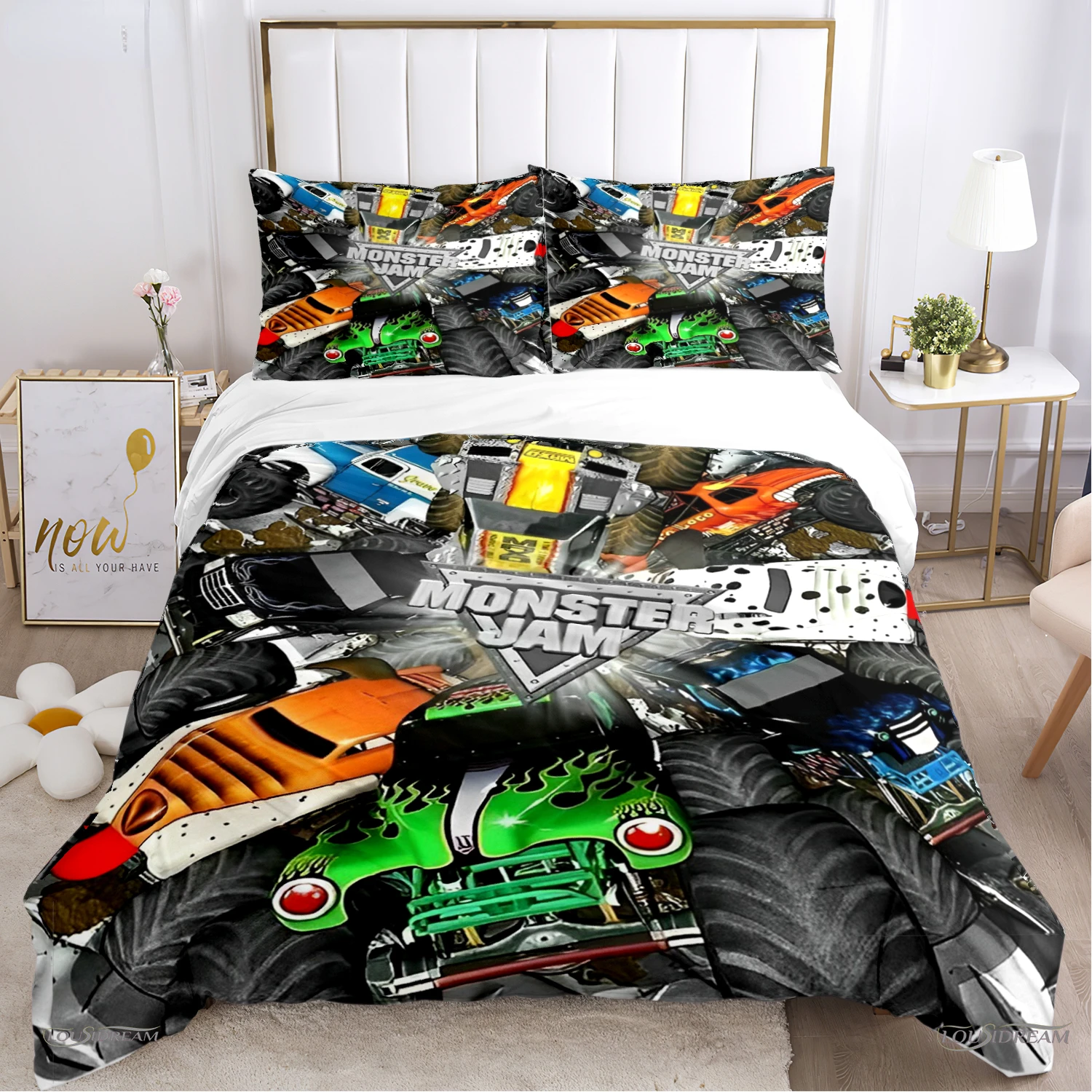 

Monster Truck Duvet Cover Catroon Monster Jam Bedding sets Soft Quilt Cover and Pillowcases for Teens Single/Double/Queen/King