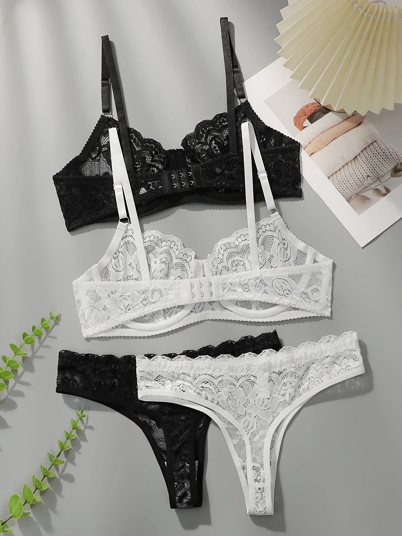 Ropa interior de Tanga de encaje sexy de 2 piezas de alta calidad para mujer conjunto de sujetador de anillo de acero de encaje hermoso y ligero A8101