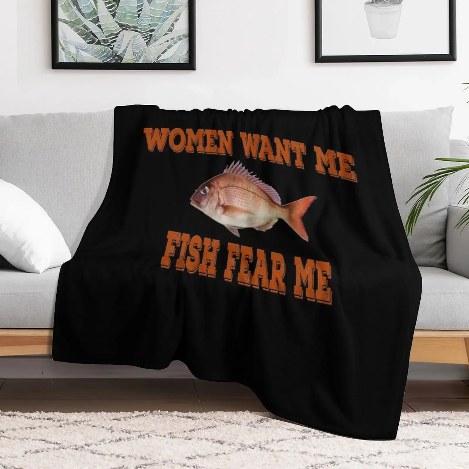 Women Want Me Fish Fear Me Throw Blanket Decorative Sofas Flannels Extra Large Throw halloween Blankets