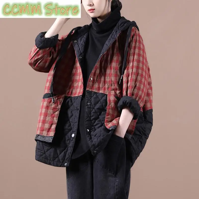 Winter Women's Parkas New Korean Hooded Loose lattice Coat Female Fashion Parkas  Down Cotton Coats Women Outwear