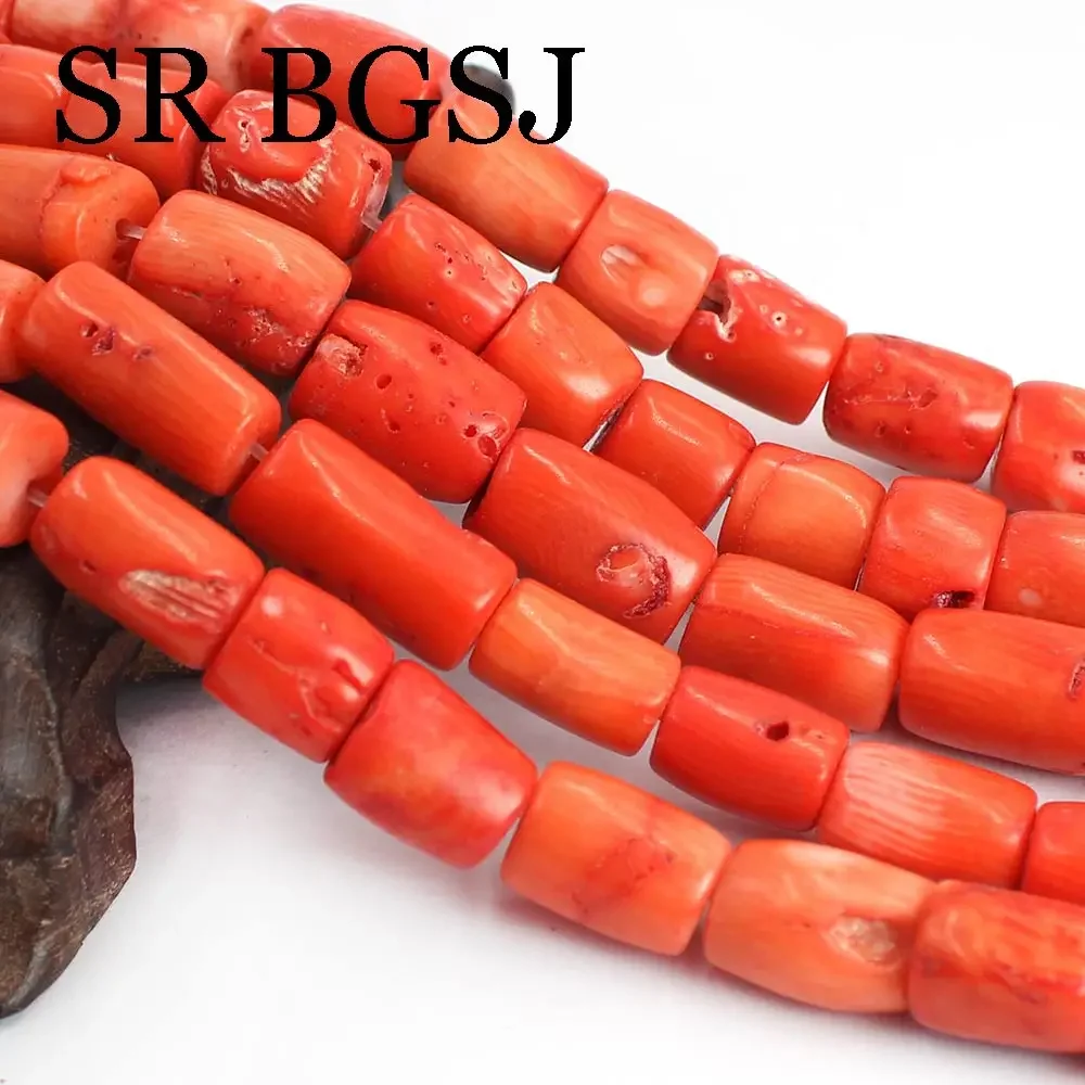 10-12mm  Real Freeform Column Orange Jewelry Making Gems Coral Beads 15inch