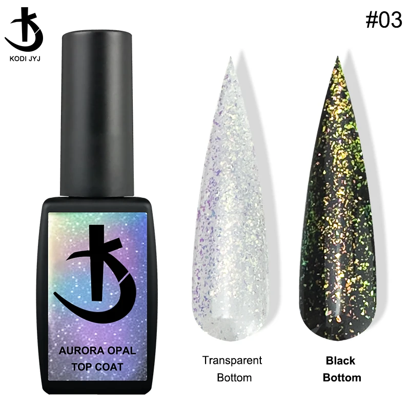 KODI JYJ Aurora Opal warstwa wierzchnia Semipermanent uv lakier Glitter No wycier Top Gellac 12ml Manicure kolorowy hartowany Top lakier żelowy