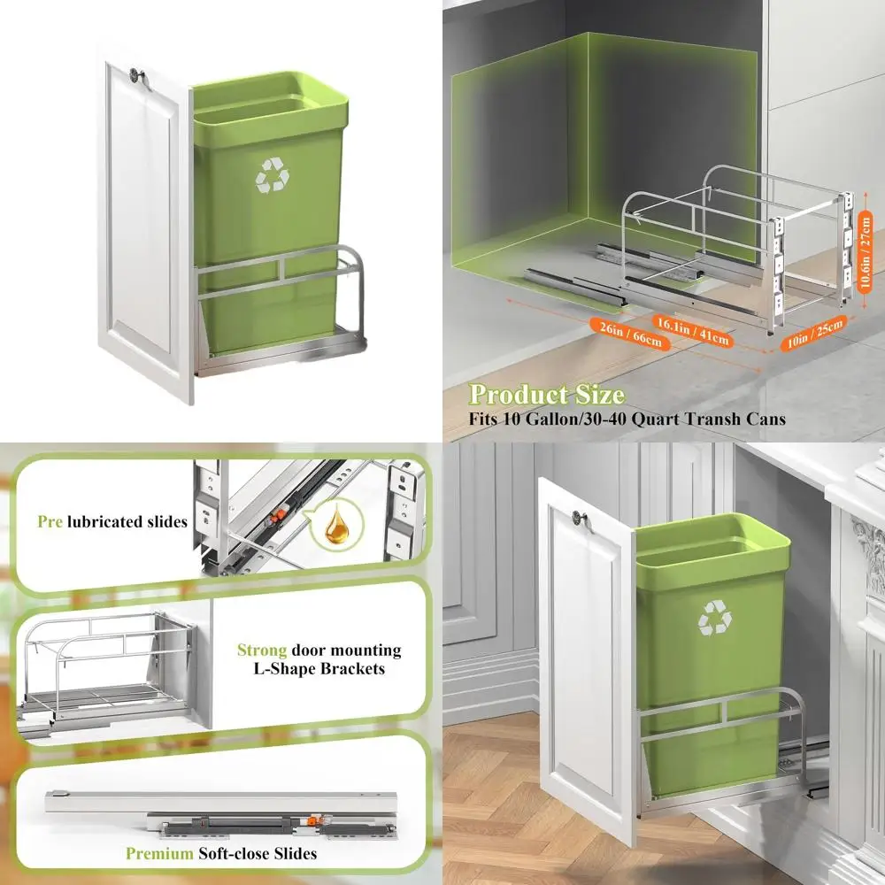 

Pull-Out Trash Bin with Soft-Close, Under Cabinet Mount, Fits up to 40 Qt, Kitchen Sink Organizer (Bin Not Included)