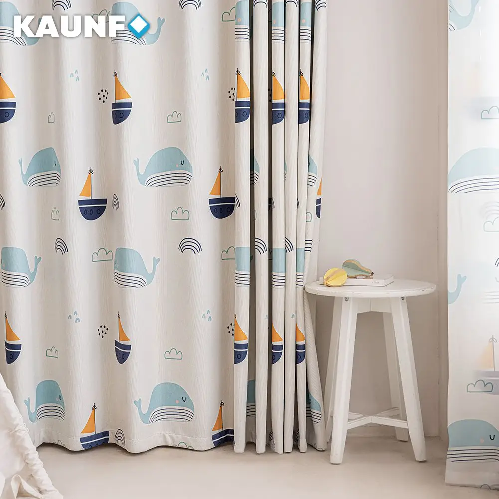 1PC High Quality Ins Style Curtains for Bedrooms Children's Rooms Whale Sailboat Printed Window Drapes Cute Home Decor