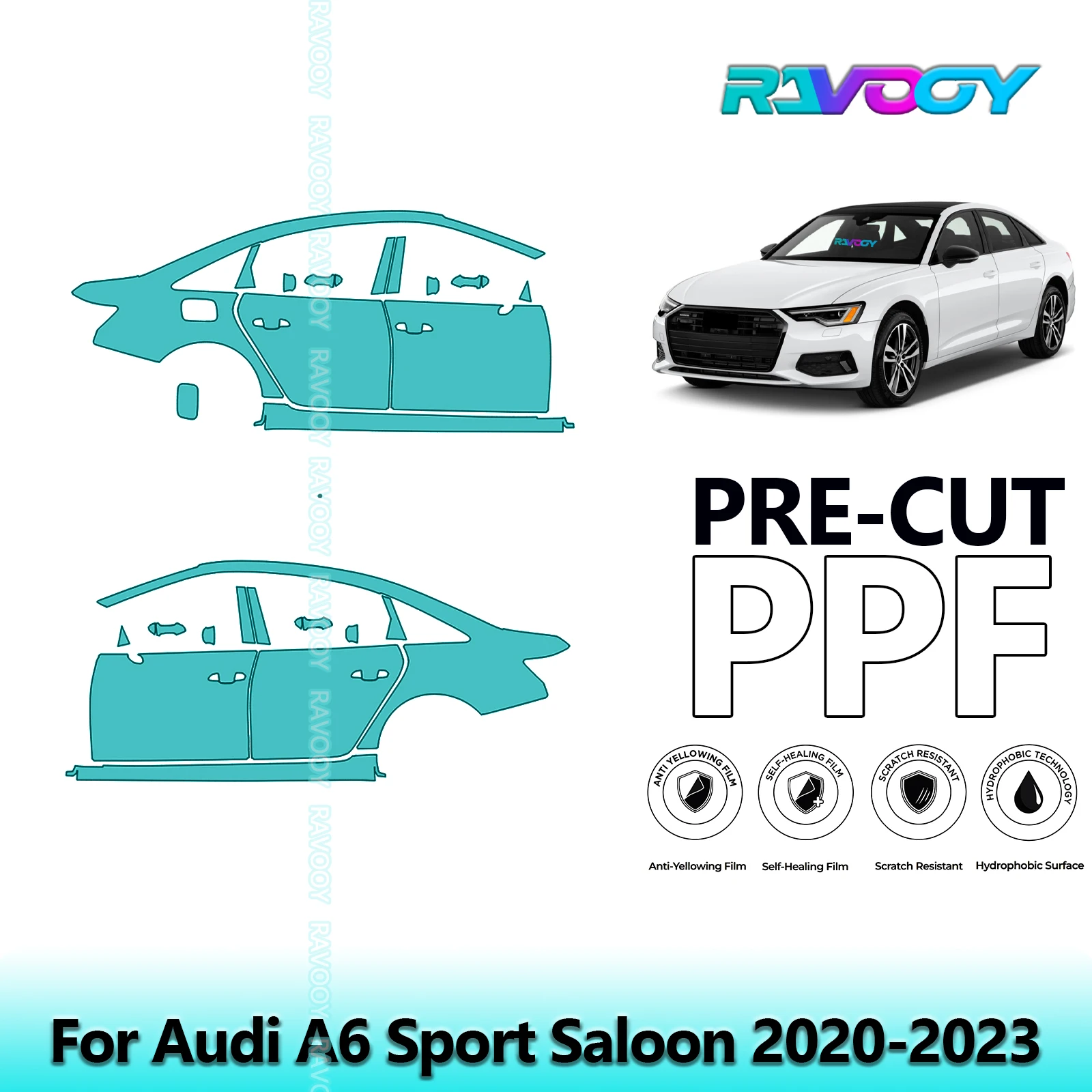 

For Audi A6 Sport Saloon 2020-2023 8.5mil Clear Matte Pre-Cut PPF Door & A/B Pillar Kit TPU Paint Protection Film Set