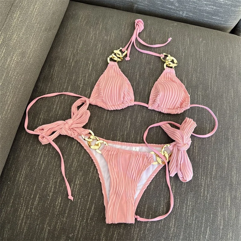 Bikini azul de 2 piezas para mujer, traje de baño, Top + ropa interior, fiesta de verano, vacaciones en la playa, ropa de calle para niña, batas con cordones