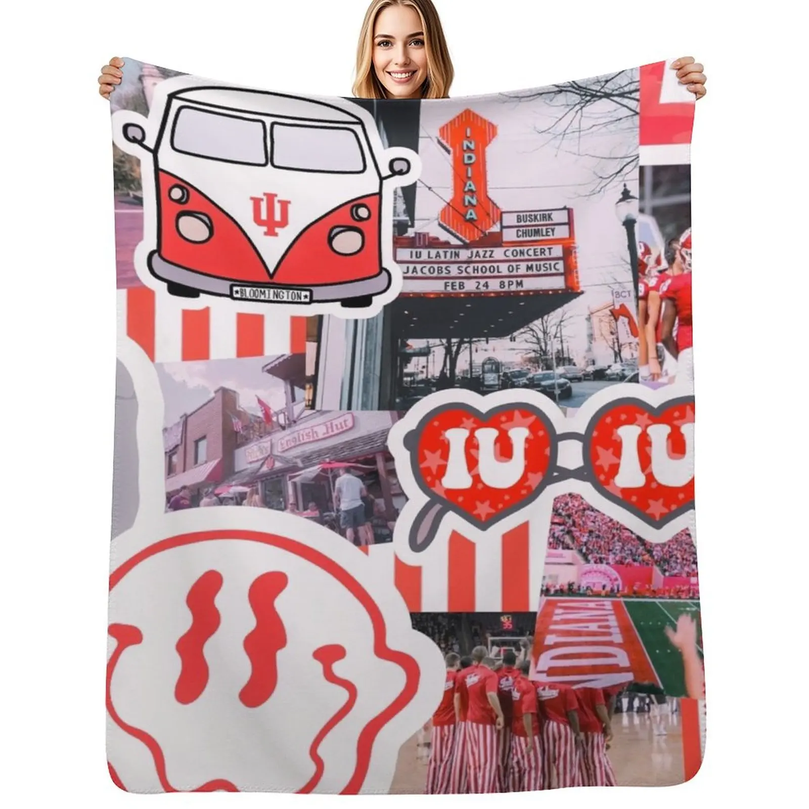 

Indiana University Collage Throw Blanket Warm Comfortable Blanket for Office Napping