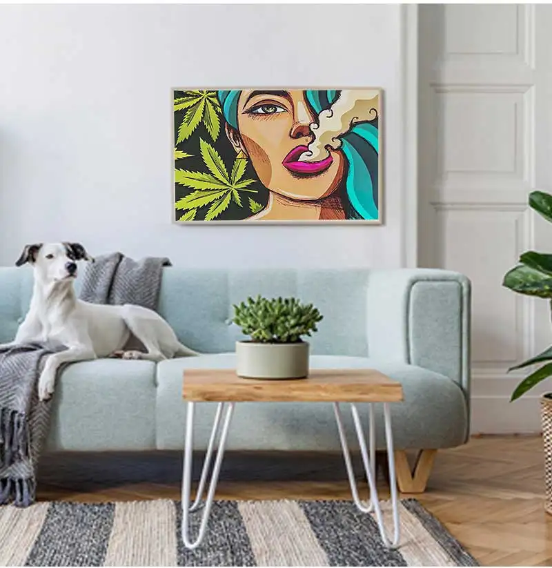 For Living Room Girl Smoking Weed HD Print Canvas Oil Paintings Modern Home Decor Poster Artwork 1 Pieces Cool Wall Art Pictures