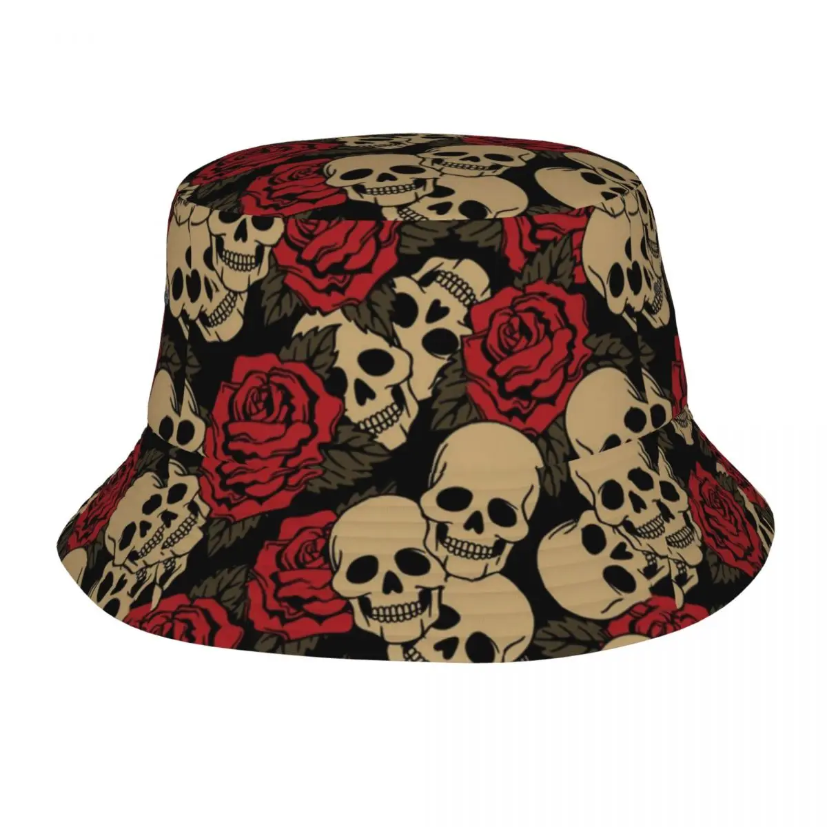 

Skulls Roses Bucket Hat For Men Women Popular Pattern Fisherman Hats Beach Travel Caps Foldable Outdoor Graphic Visor Hats