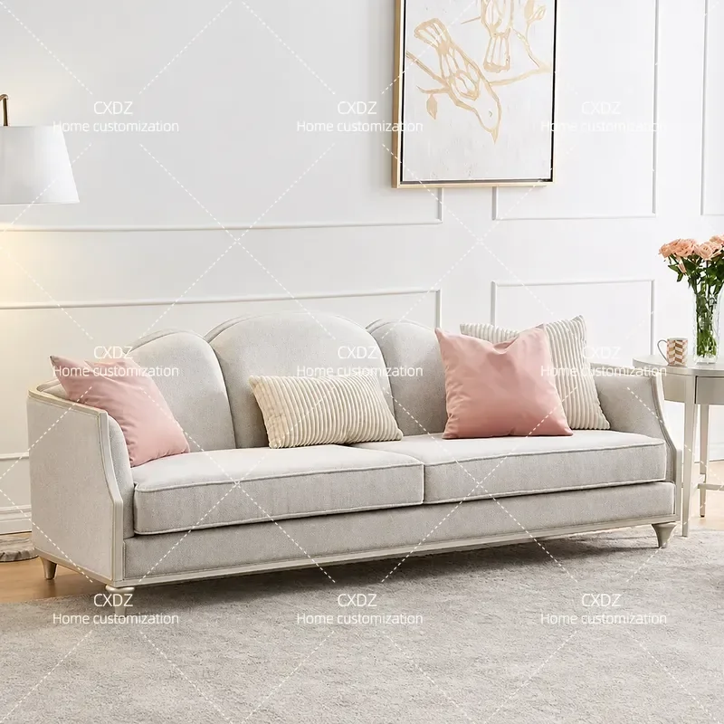American Light Luxury Solid Wood Fabric Sofa Set Small Apartment Leisure Chair Post Modern Simple Living Room Furniture