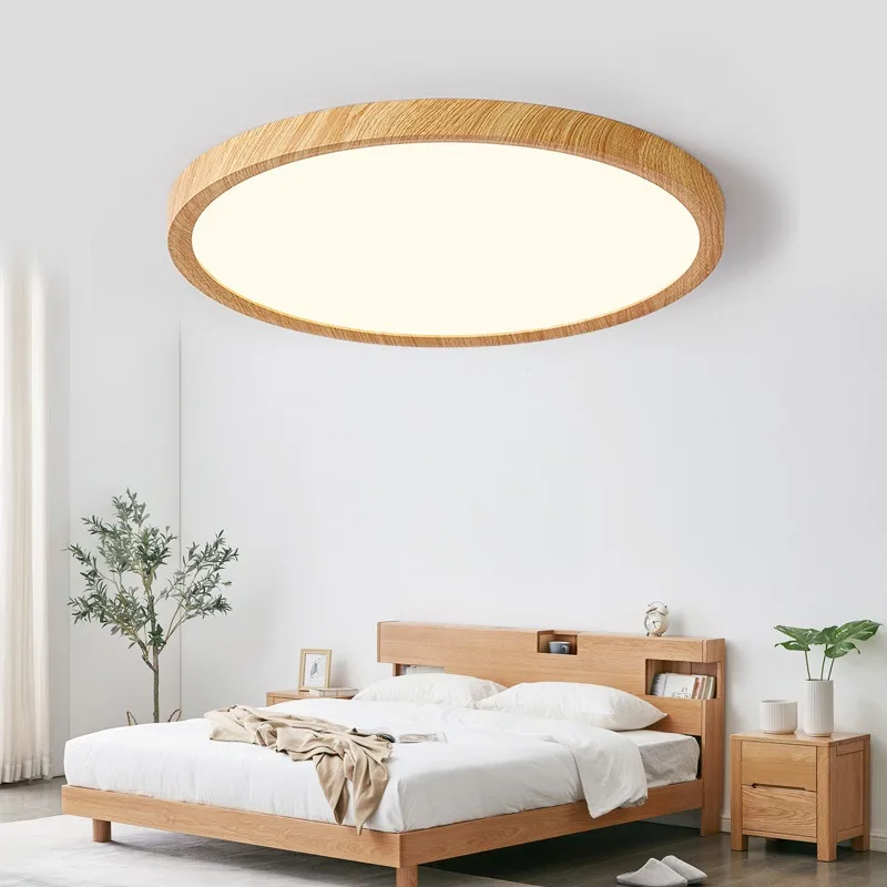 Circular Wood Grain LED Ceiling Light 3-color Living Room Home Decoration Light Kitchen Bathroom Bedroom Ultra-thin Ceiling Lamp