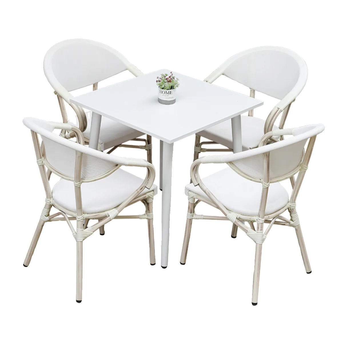 

Milk tea shop, outdoor tables and chairs, courtyard leisure rattan chairs, three-five-piece set, coffee shop, white tables a