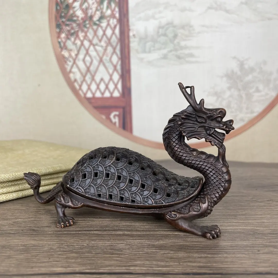 Creative Aromatherapy Furnace, Home Indoor Tea Ceremony Decorations, Chinese style Metal Dragon Turtle Shape Incense Burner, 1Pc