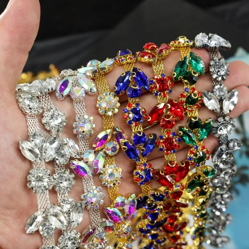 3Yard Exquisite Rhinestone Chain Fancy Claw Chain Glass Welded Code Chain Ideal DIY Accessories for Clothing and Wedding Dresses