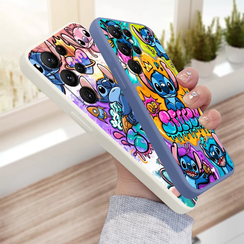 

Disney Stitch Angel Cute Art Liquid Left Rope For Samsung Galaxy S24 S23 S22 S21 S20 FE S10 Ultra Plus Lite 5G TPU Phone Case