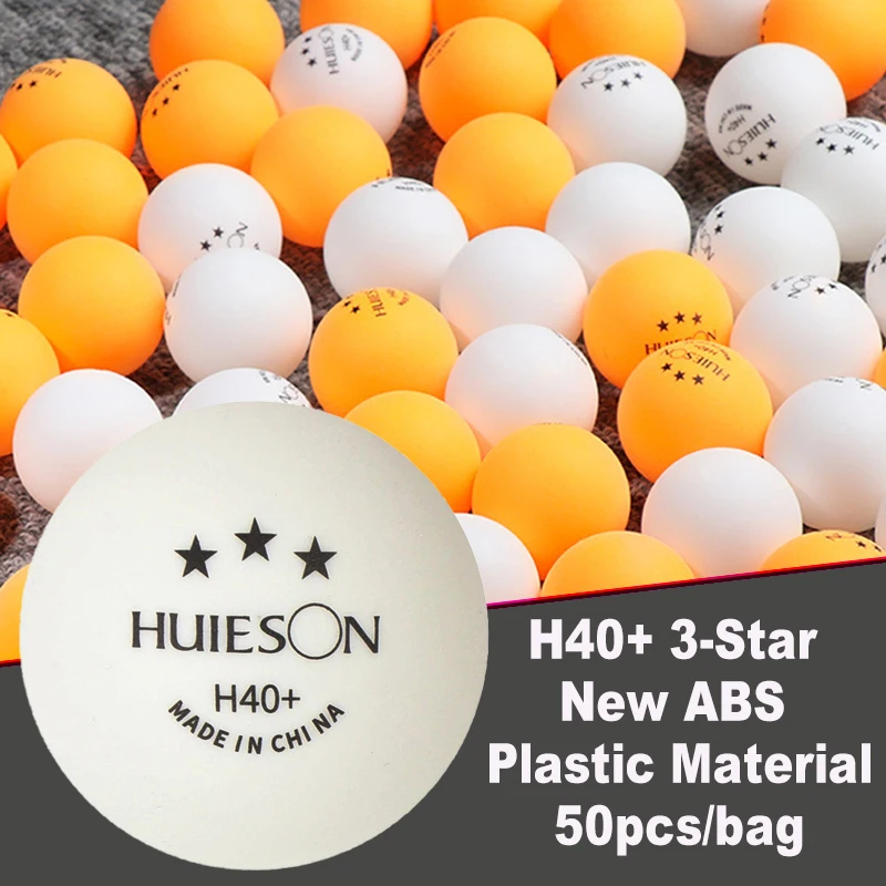 Huieson 50pcs H40+ 3-Star Table Tennis Ball New ABS Plastic Material Ping Pong Ball for Professional Player Competition Training