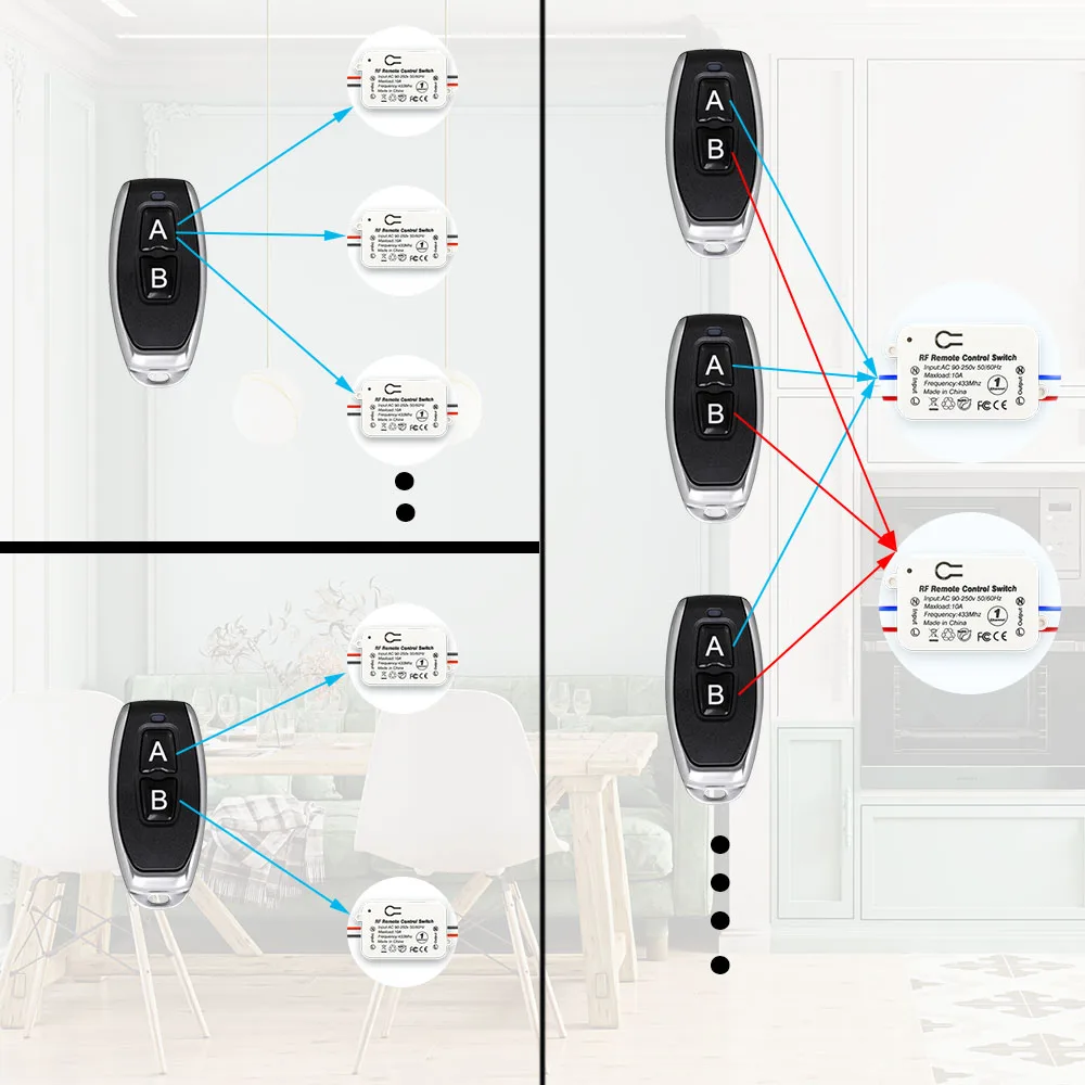 ガレージドア用のユニバーサルワイヤレスリモコン,433 mhz,110v,220v,10aリレー,LED電球,リモコン