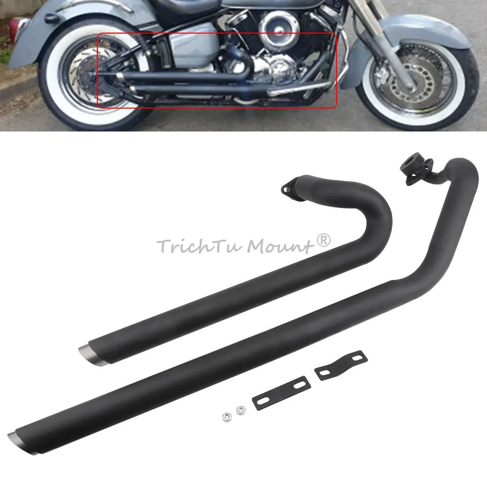 1Pair Full-Length Exhaust Pipes Complete Exhaust System Compatible With Yamaha V Star Drag Star Exhaust Pipes Chrome/Matte Black