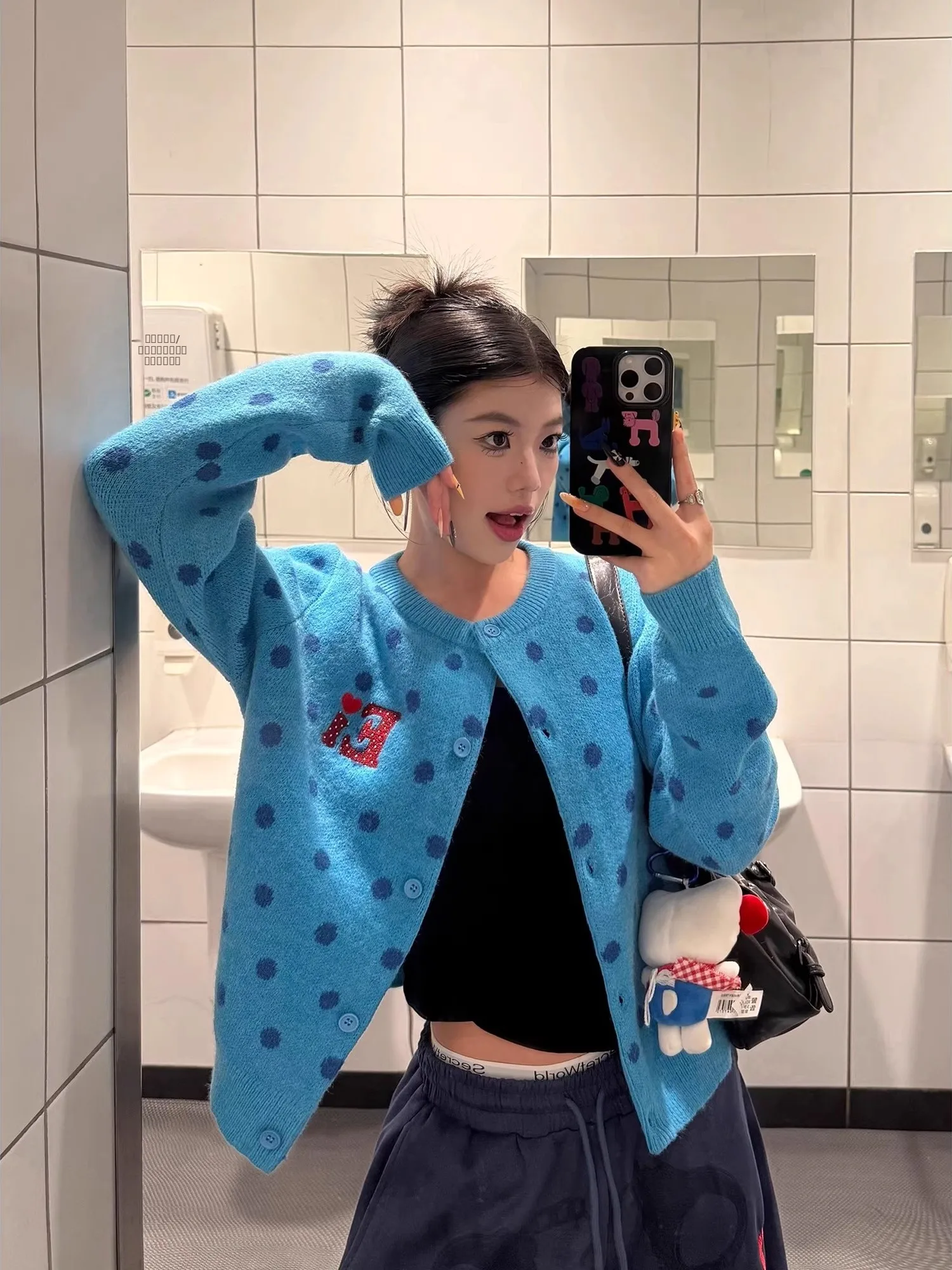 

Женский кардиган оверсайз 300 Pou в горошек, осенне-зимний, теплый, свободный, повседневный, вязаный, верхняя одежда