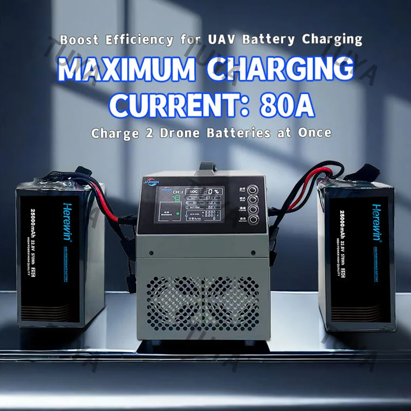 7200W 80A Dual Channel Smart Charger for 14S-18S Agricultural Drone LiPo LiHV Battery with BMS Communication