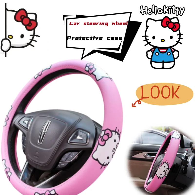 

New Hello Kitty Creative Peripheral Car Steering Wheel Protector Girls High Value Anti-Slip Sweat Absorbing Car Handlebar Cover