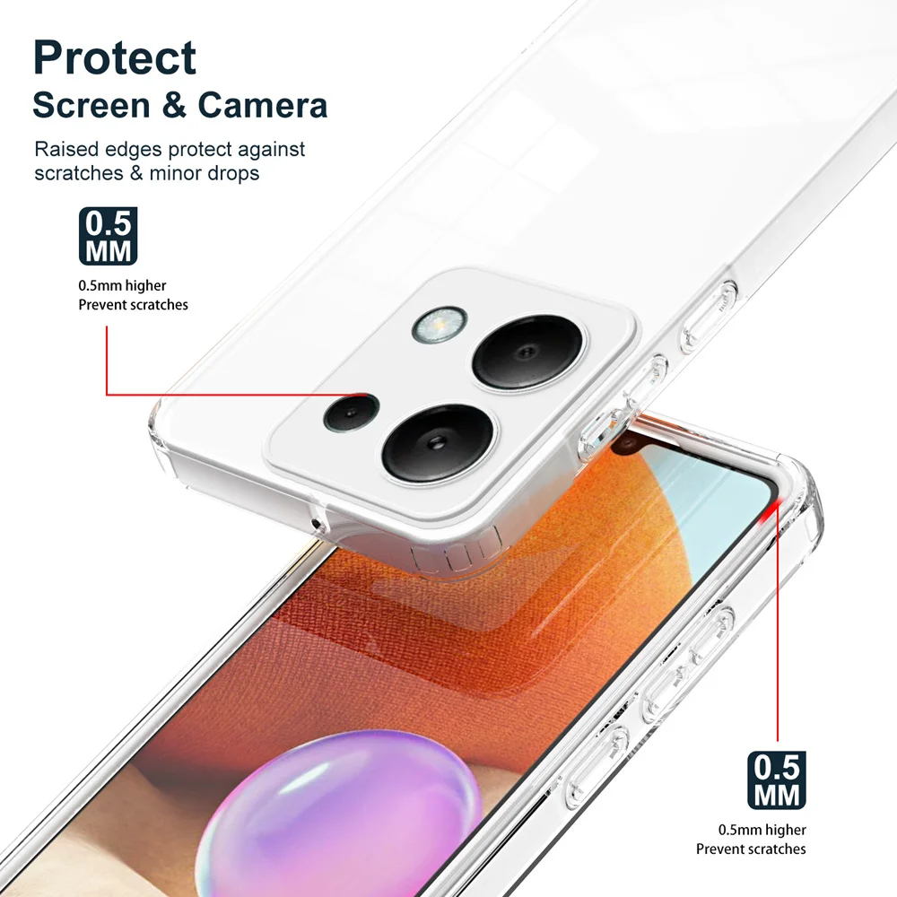 KEYSION Shockproof Clear Case for Redmi Note 13 4G 13 Pro 4G Transparent Soft Silicone+PC Phone Cover for Xiaomi POCO M6 Pro 4G