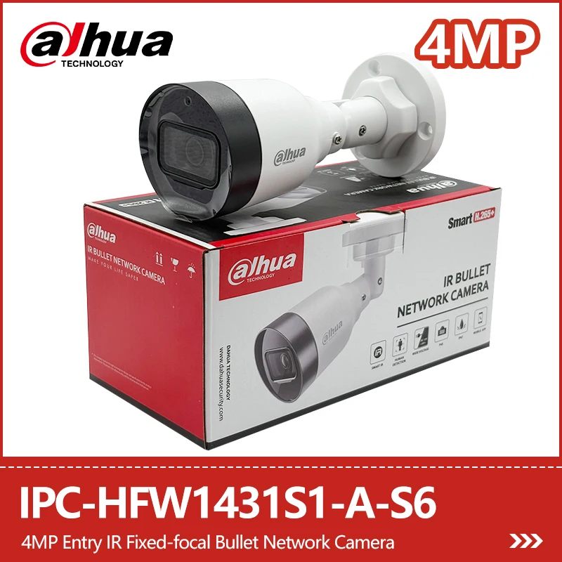

Dahua IPC-HFW1431S1-A-S6 4MP Bullet Camera Outdoor Built-mic IR Night Vision IP67 Human Detection Security Camera
