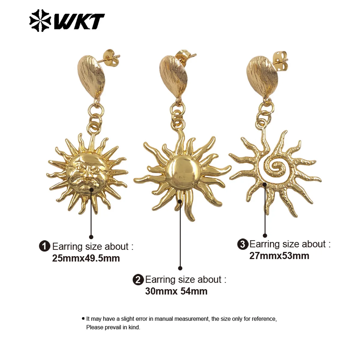 WT-E806 Good Quality Interesting Design Gold Electroplated Yellow Brass Metal Sun Shape Earrings For Women New Year Presents