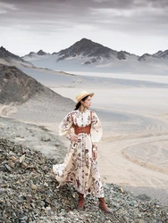 TIYIHAILEY New Vintage Fashion Spring Autumn Chiffon Women Long Maxi Full Lantern Sleeve Dress Printed 2026 New