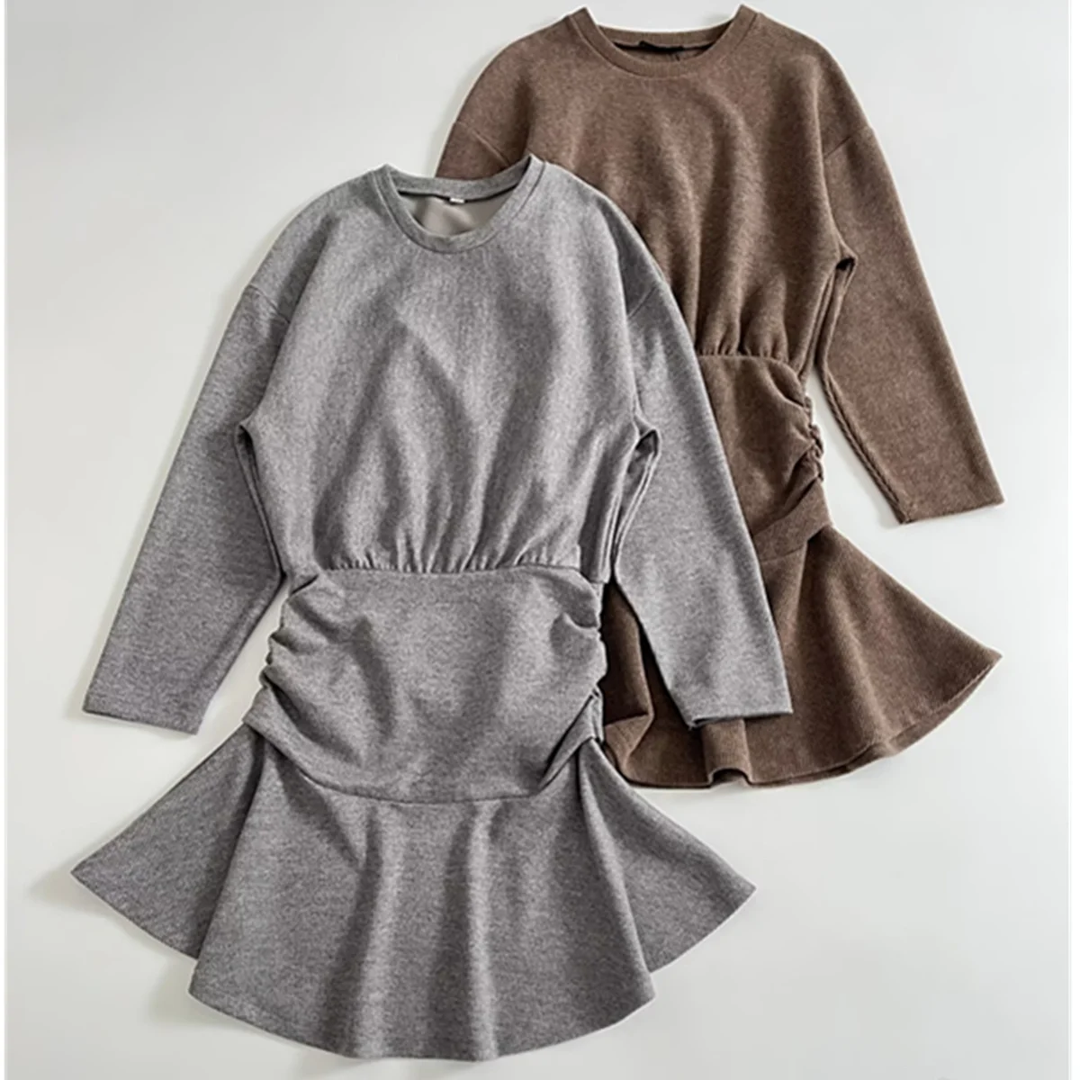 

Jenny&Dave Minimalist Woman Clothing Collect Waist Mini Dress 2026 Spring Vestidos Womens Dresses Elegant Gray Round Neck Slim F